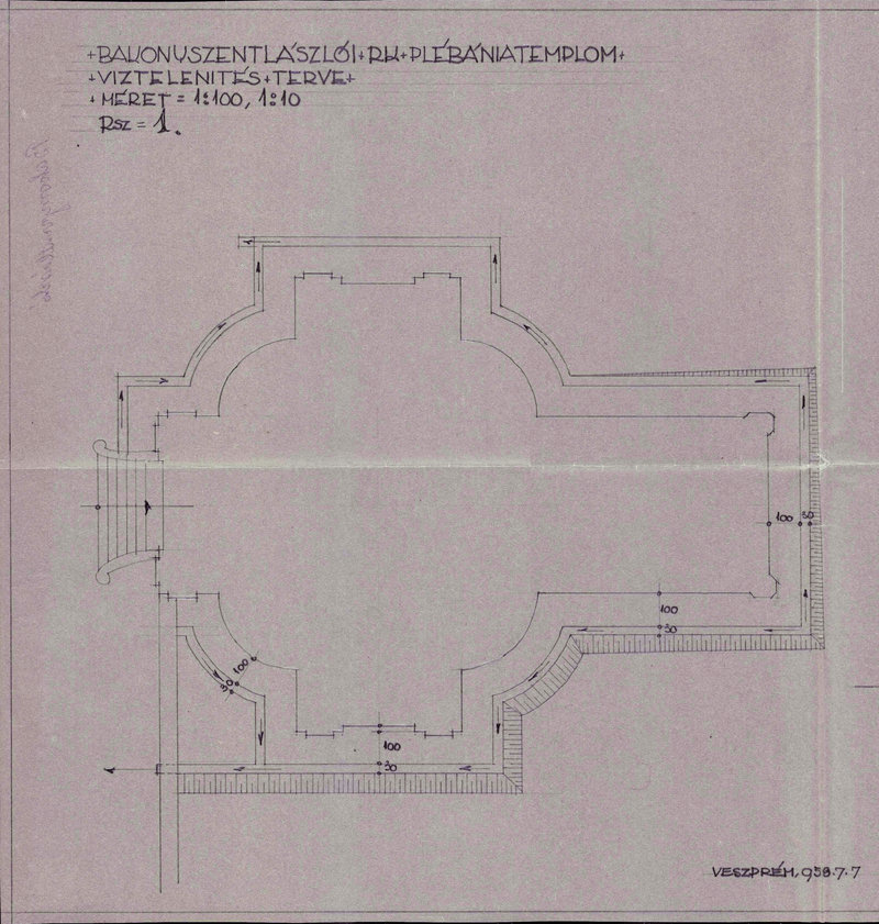 A centrális elrendezésű templom alaprajza, Vándor Ferenc egyházmegyei építész tervrajzának részlete