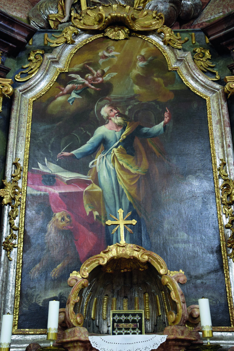 A főoltár olajképén Szent Márk evangélista