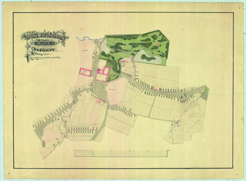 Részlet a 19. századi kataszteri térképről: a templom a déli kiszélesedő téren áll